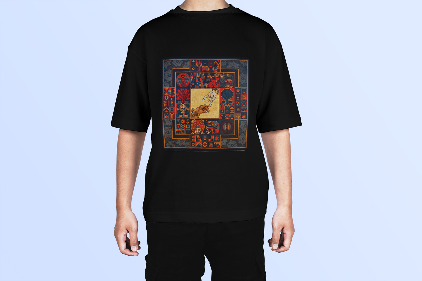 Mystical Mandala Animal Art Black T-Shirt